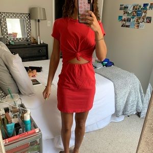 red tie front t shirt dress